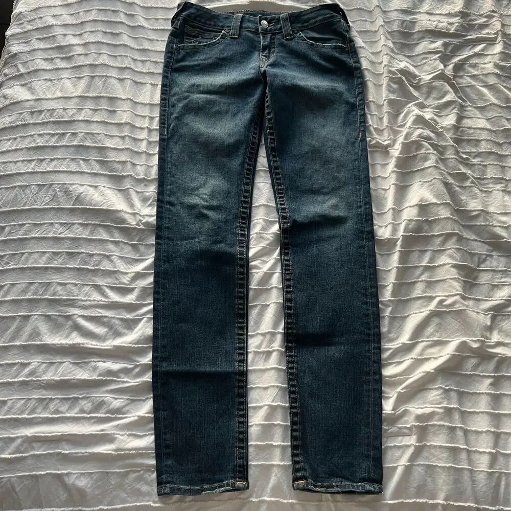 True Religion Jeans Mens 31 Skinny Dark Wash Flap Pocket USA Made Y2K Denim